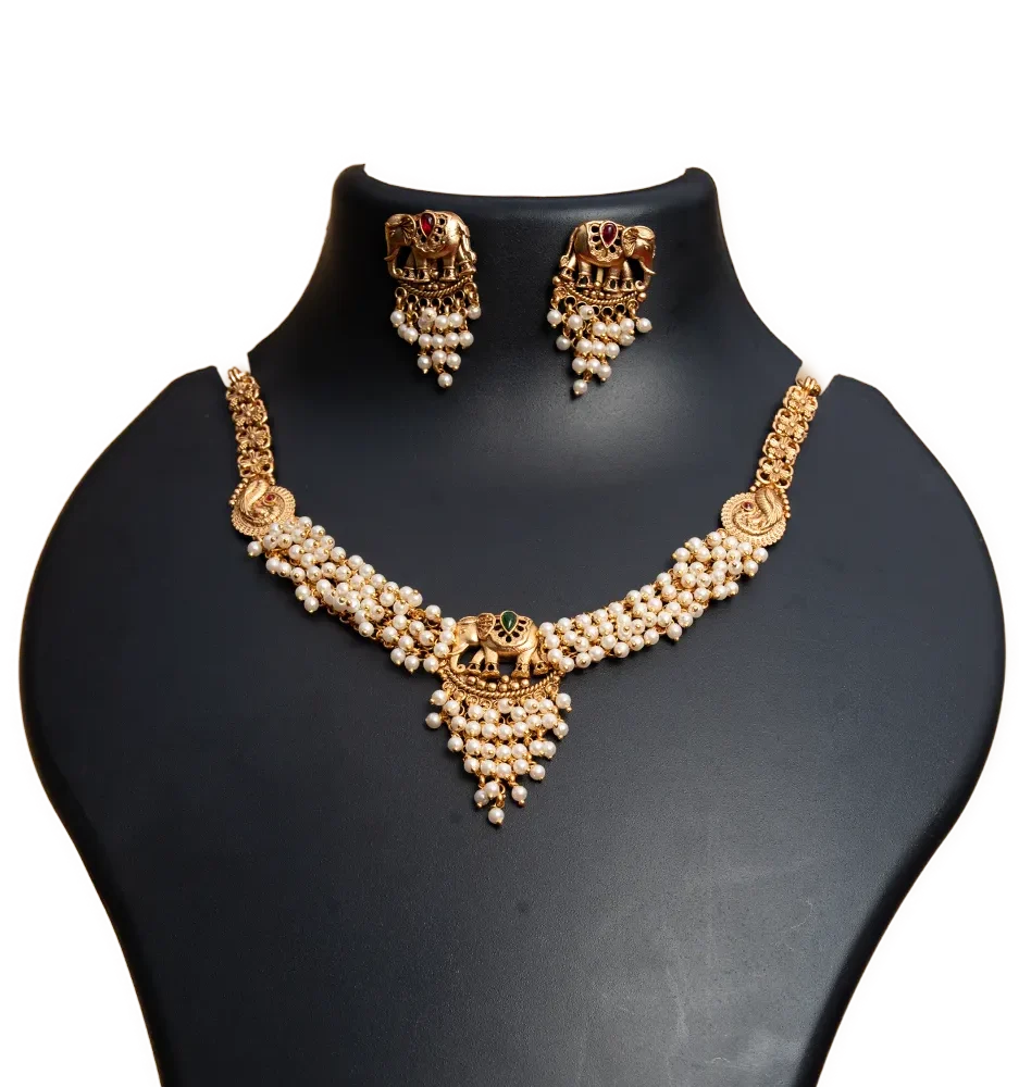 Antique-Elephant-Pearl-Temple-Necklace-Set