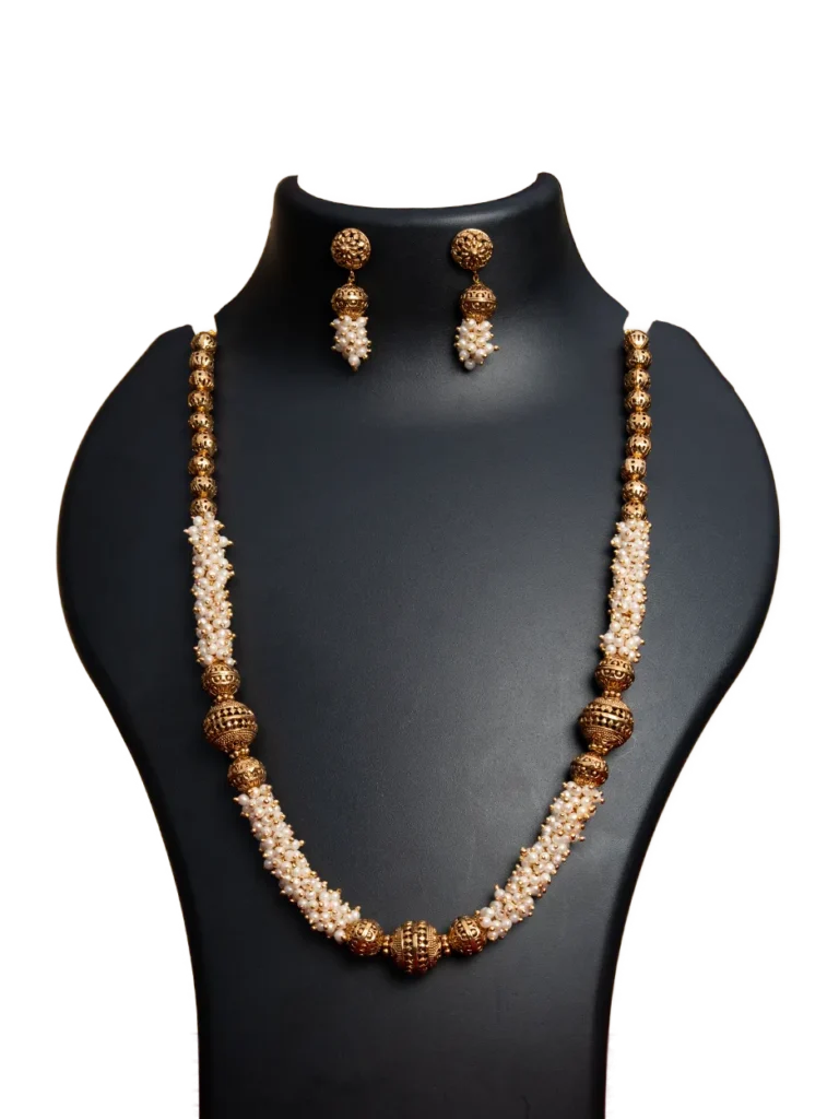 Antique Gold Bead & Pearl Mala Necklace Set
