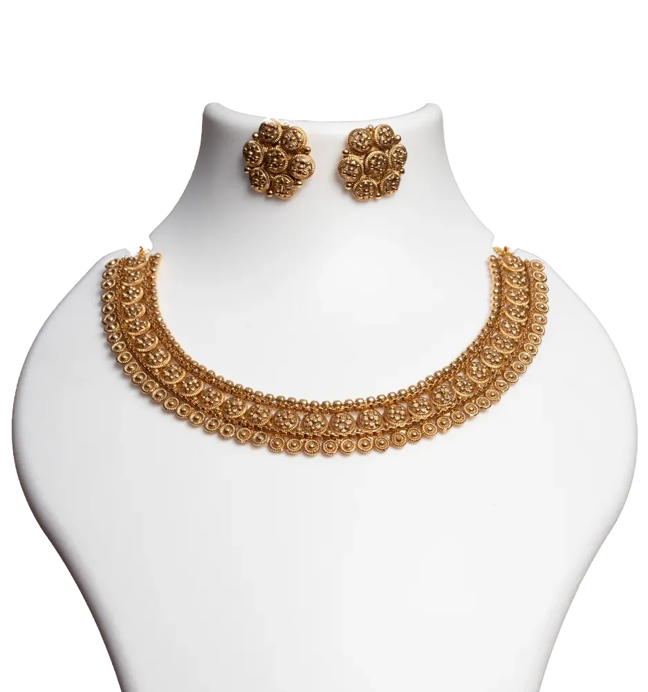 Antique Gold Temple Coin Choker Set
