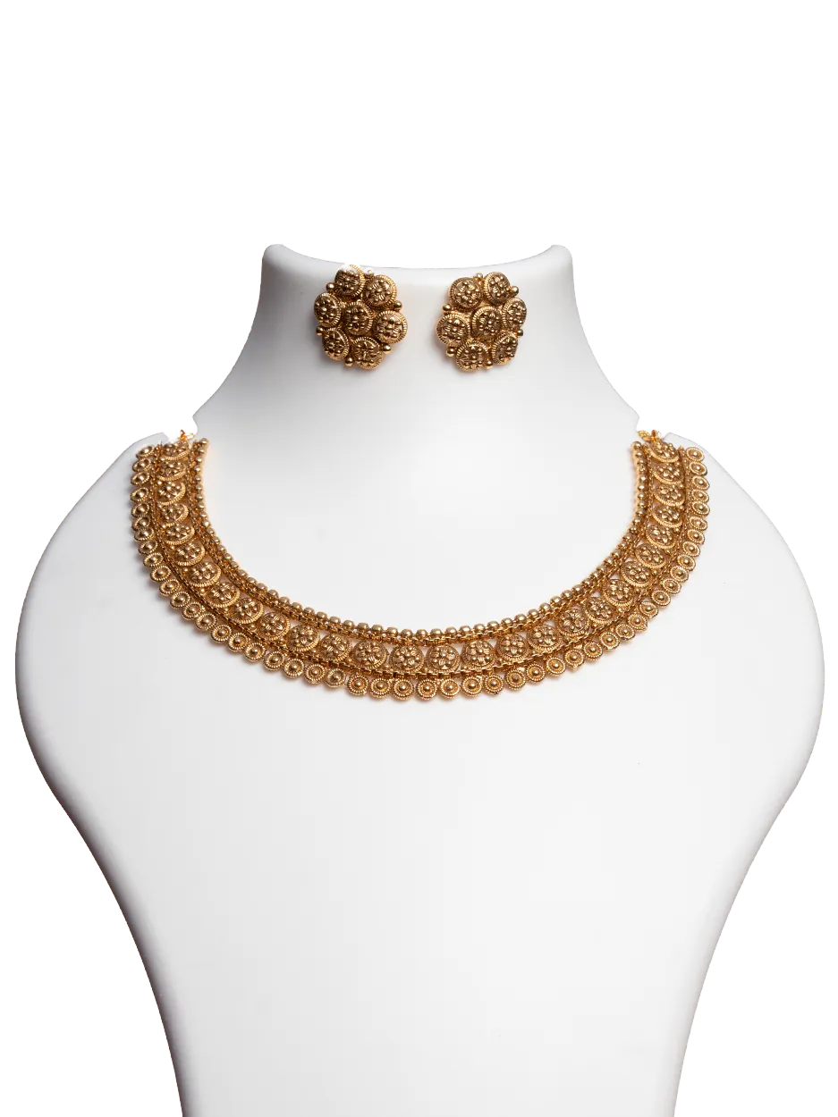 Antique Gold Temple Coin Choker Set
