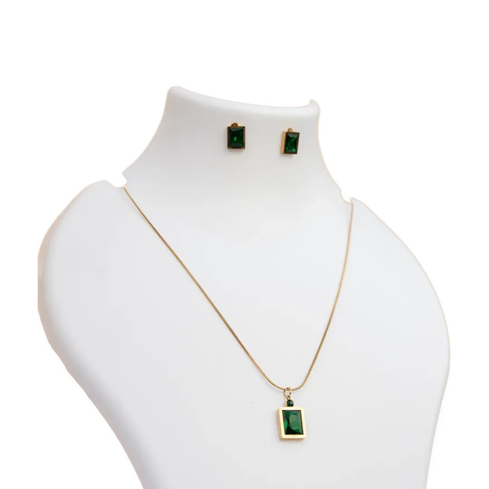 Green Emerald Pendant Necklace Set