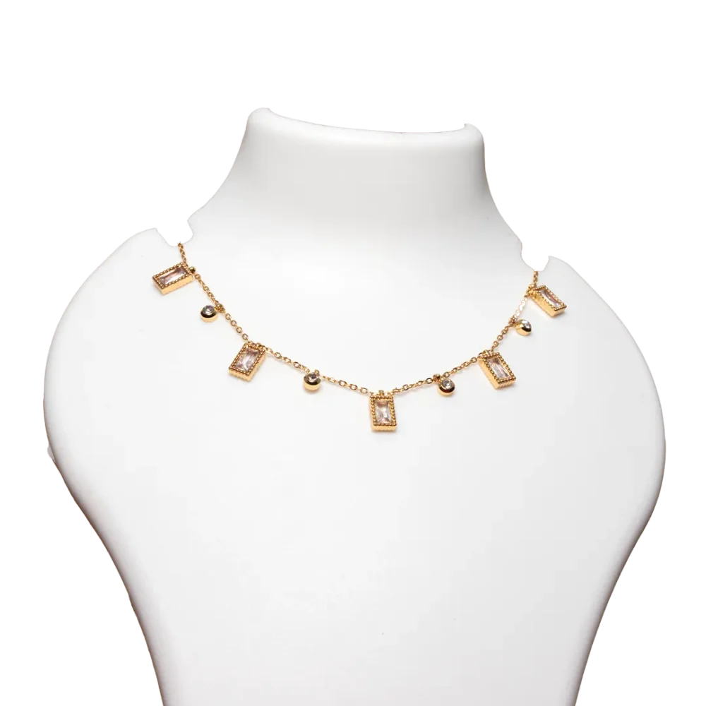 Sparkling Rectangle Drop Necklace