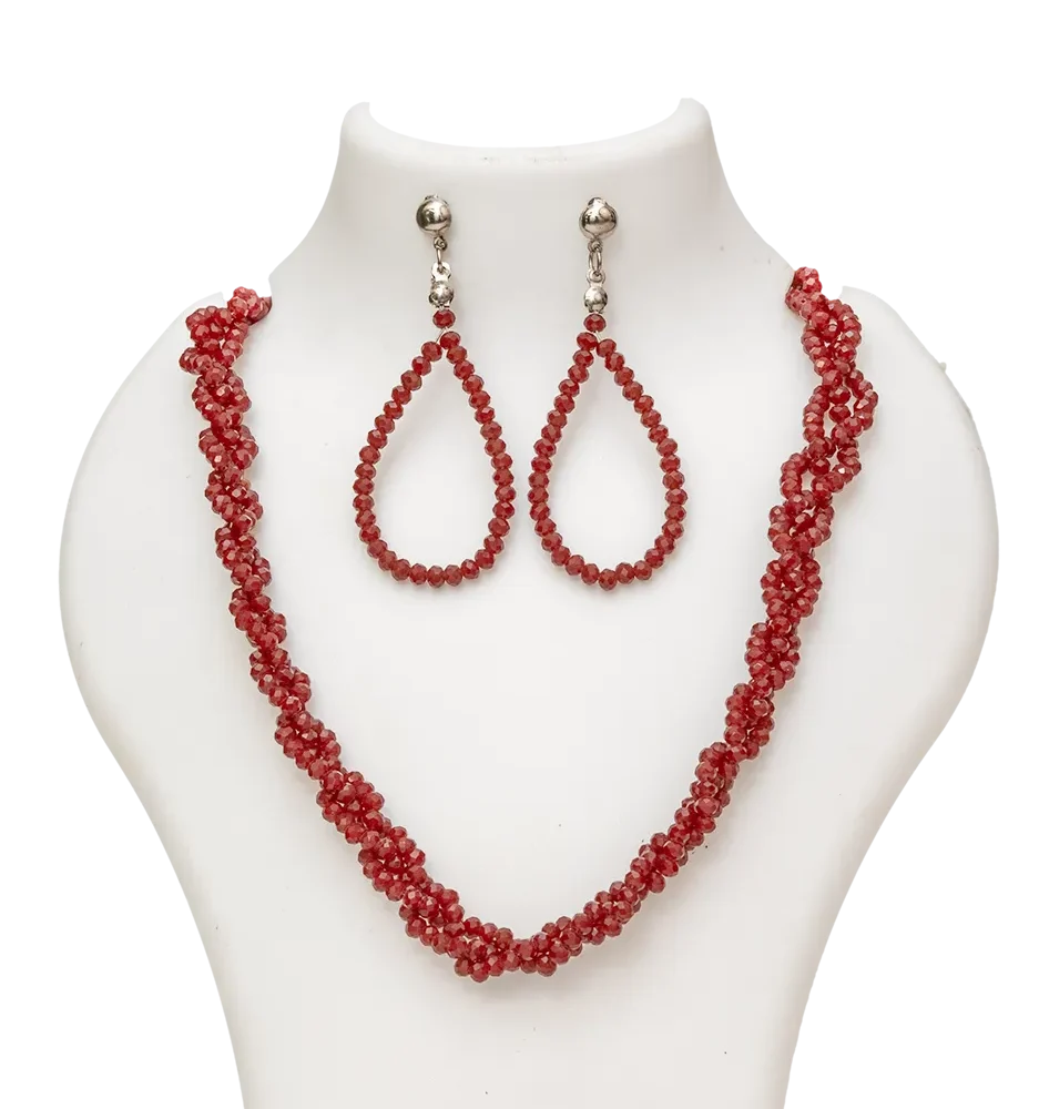 Faceted Maroon Bead Necklace Set