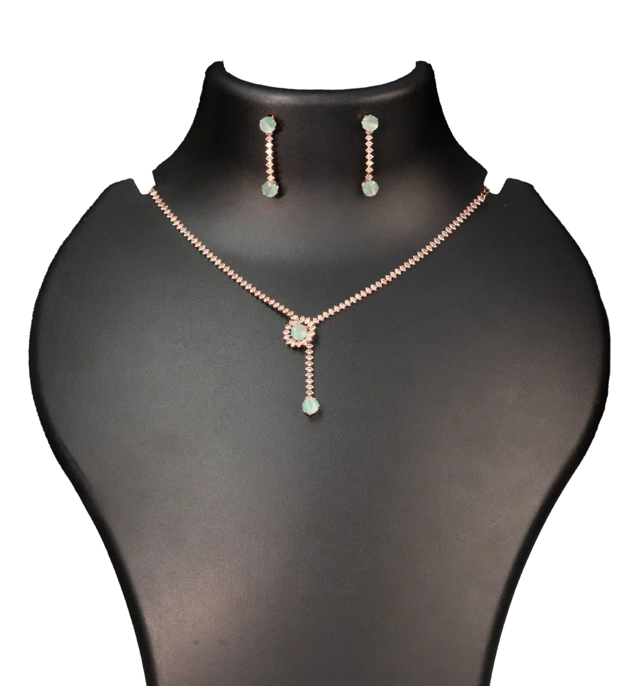 Floral Drop Stone Lariat Necklace Set