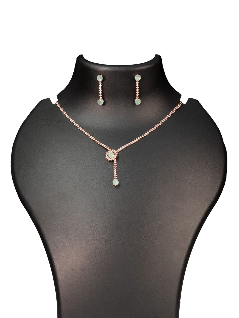 Floral Drop Stone Lariat Necklace Set