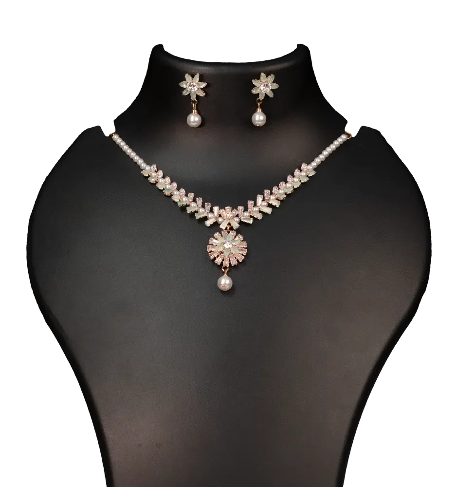 Floral Pendant Stone Necklace Set