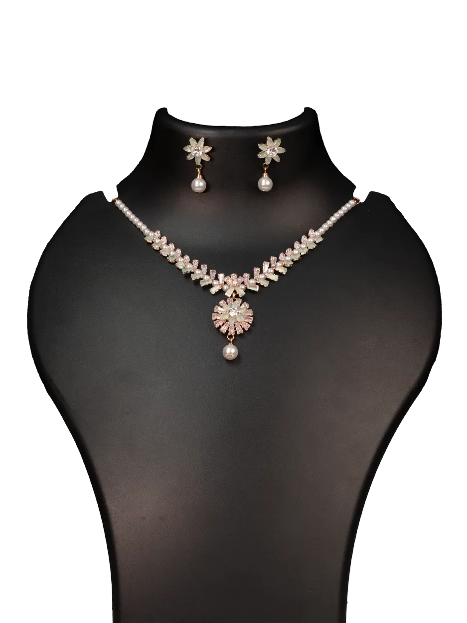 Floral Pendant Stone Necklace Set