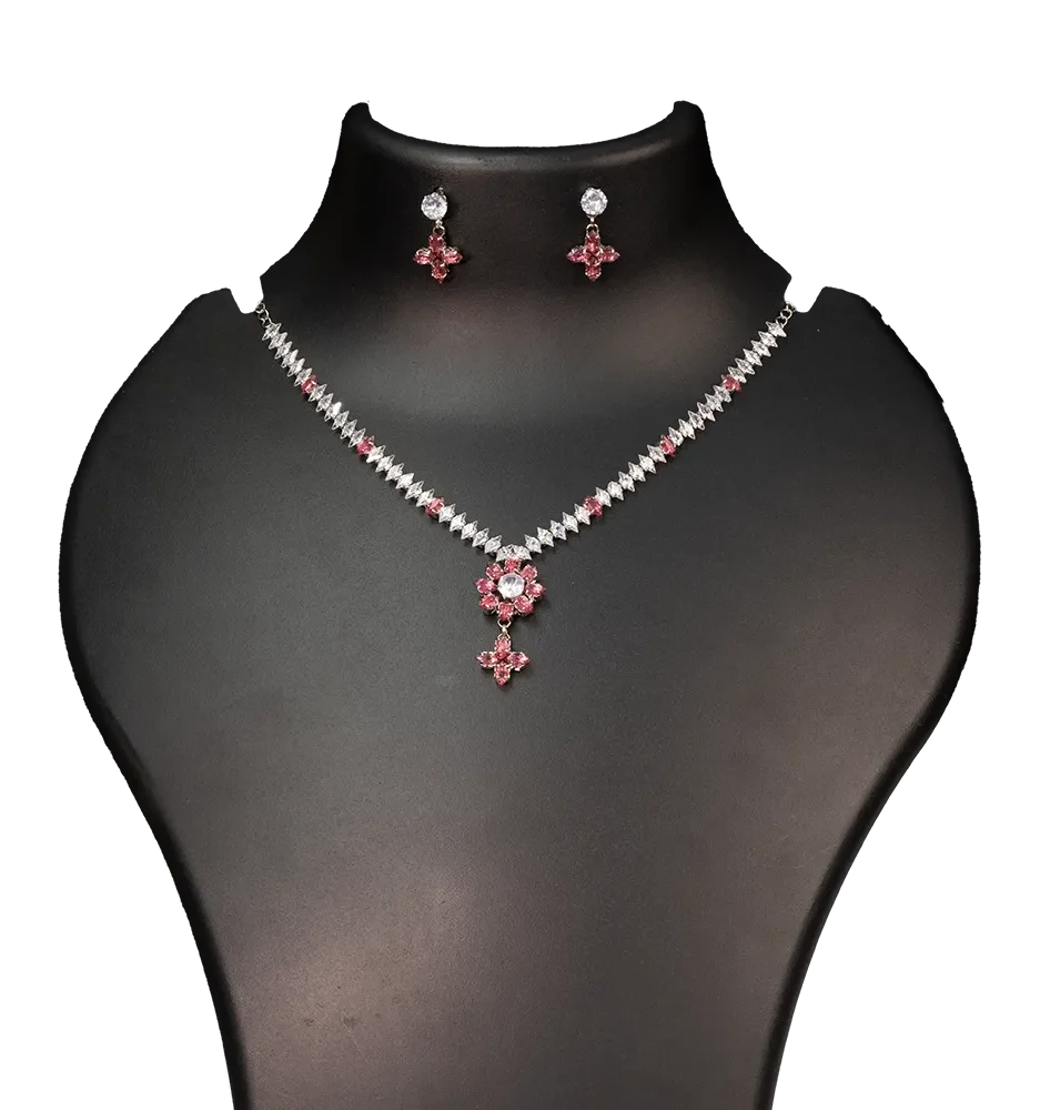 Floral Ruby Pink Necklace Set