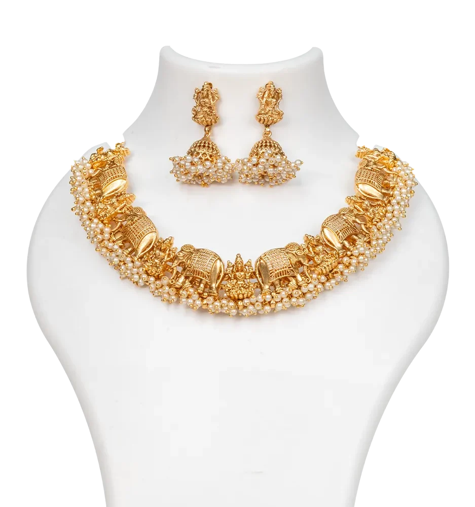 Lakshmi Elephant Pearl Choker Set