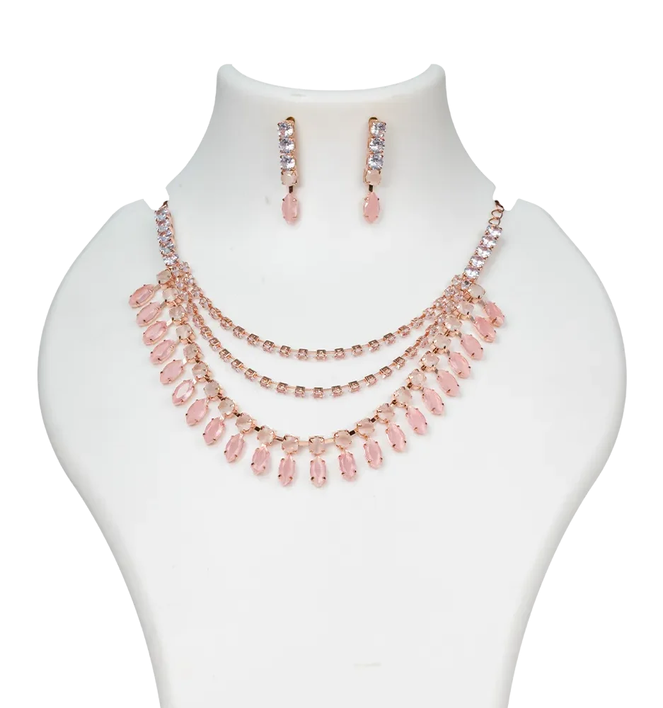 Pink Crystal Drop Necklace Set