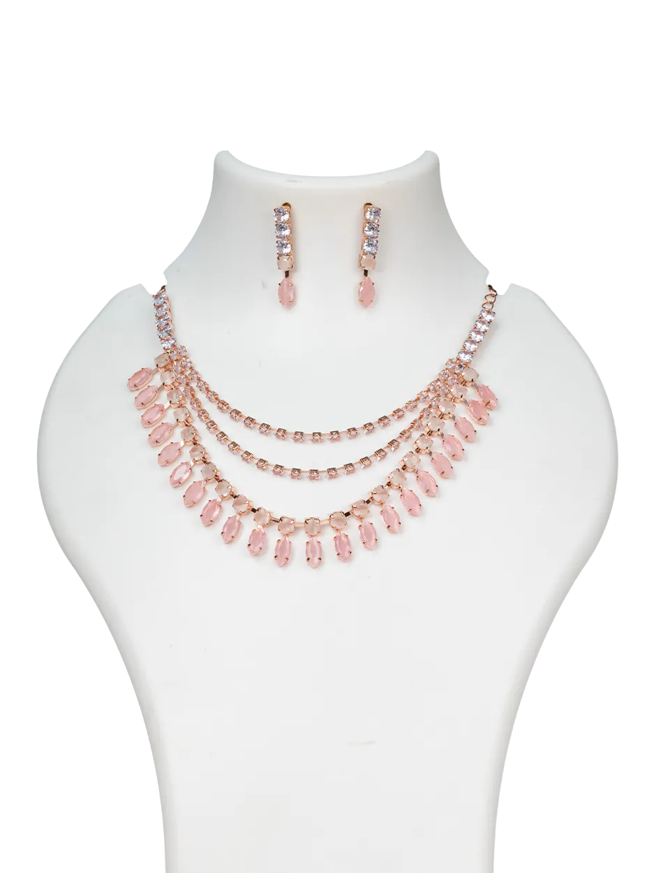 Pink Crystal Drop Necklace Set