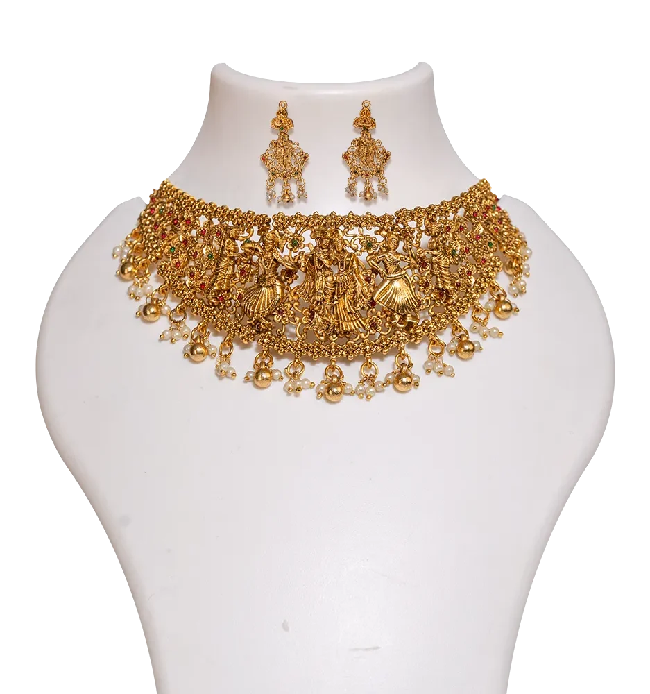 Radha Krishna Classic Temple Choker Necklace Set