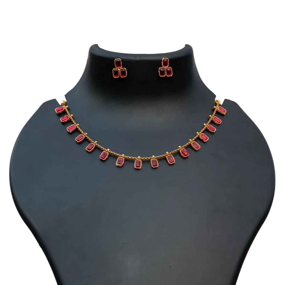 Ruby Crimson Stone Necklace Set