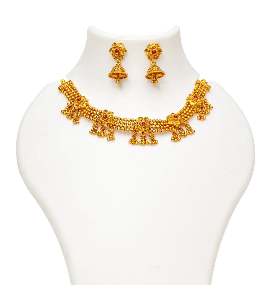 Traditional Gold-Tone Floral Choker Necklace Set