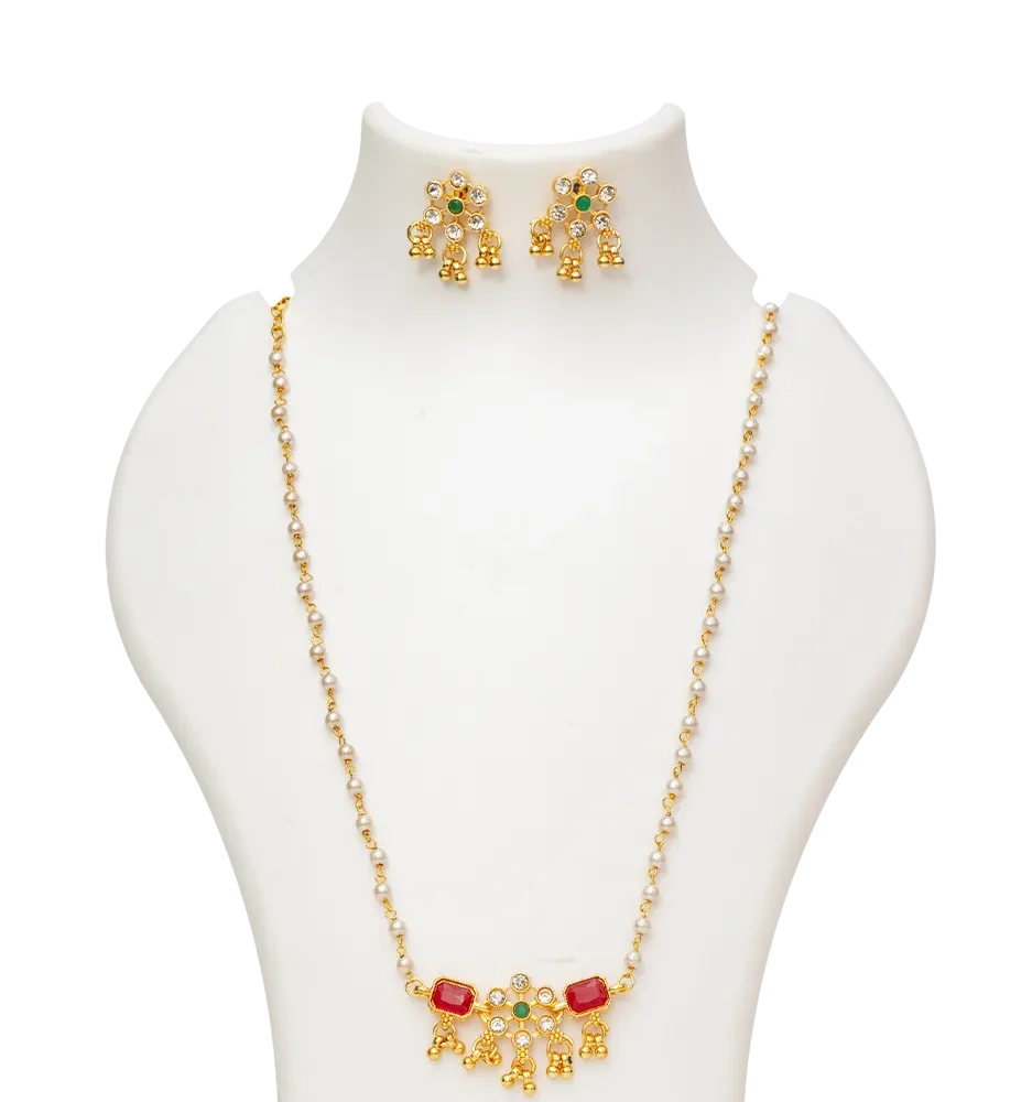 Traditional Pearl Chain Pendant Necklace Set
