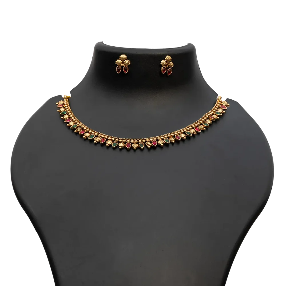Traditional Stone Studded Short Necklace Set