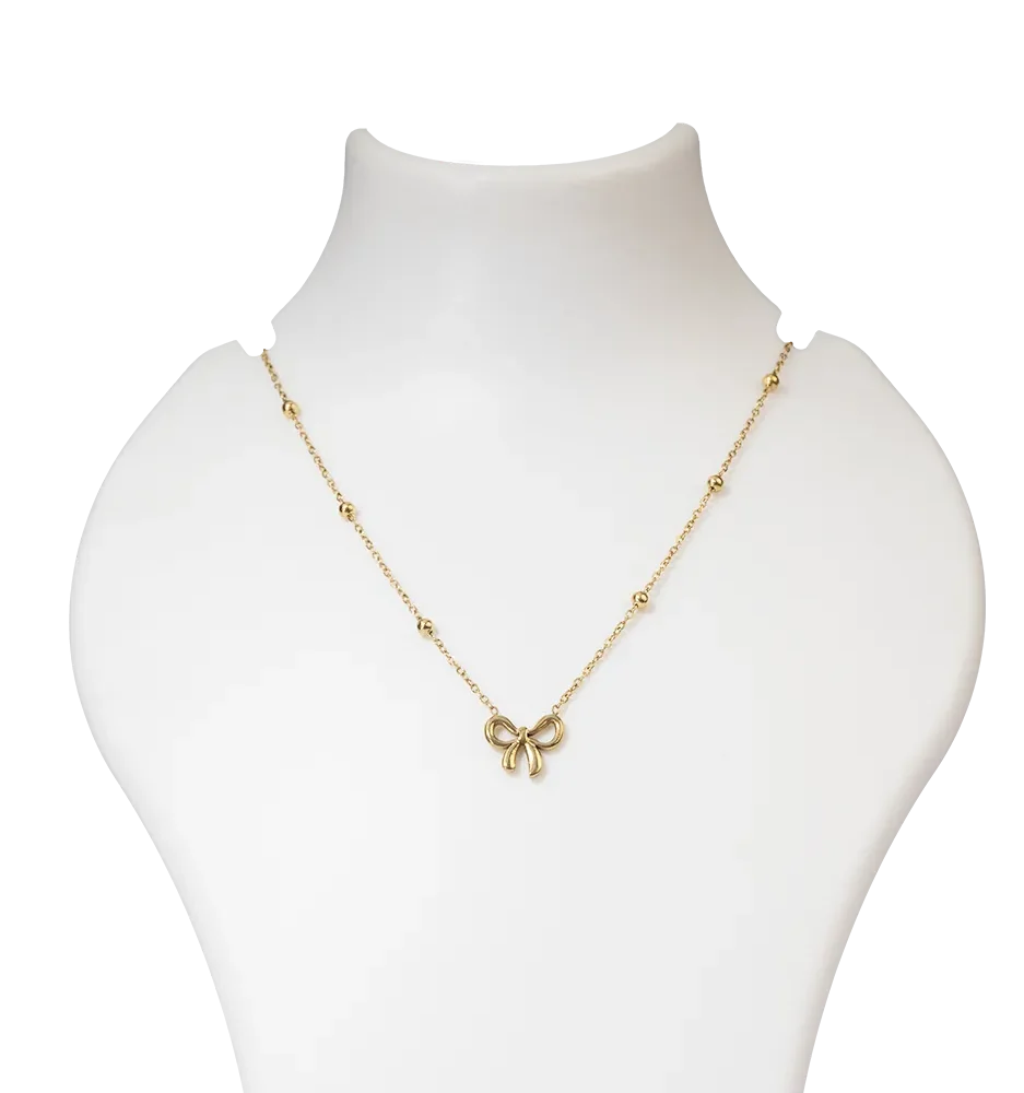 Golden Bow Charm Necklace